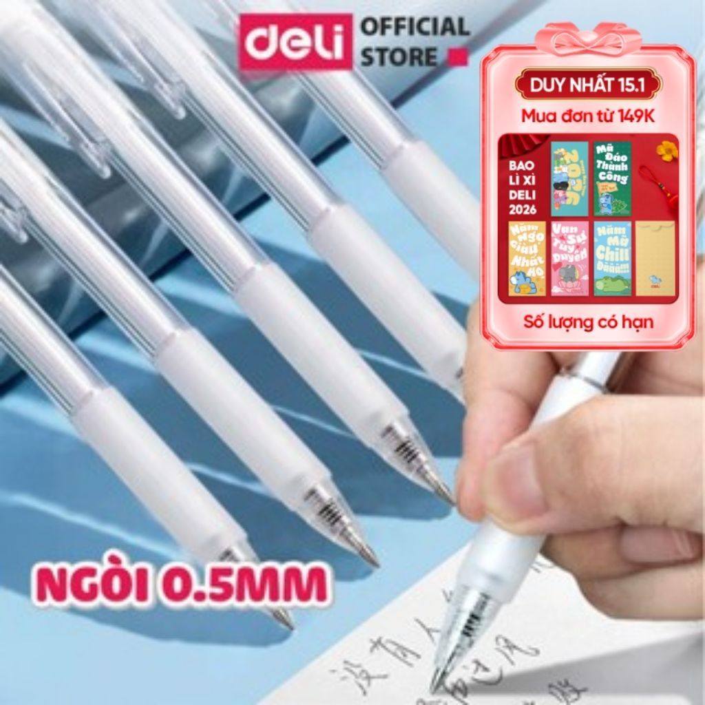 Bút Gel Bút Bi Nước Deli A057B Mực Màu Đen Xanh Đỏ Chính Hãng Bút Mực Gel Ngòi 0.5mm Học Sinh