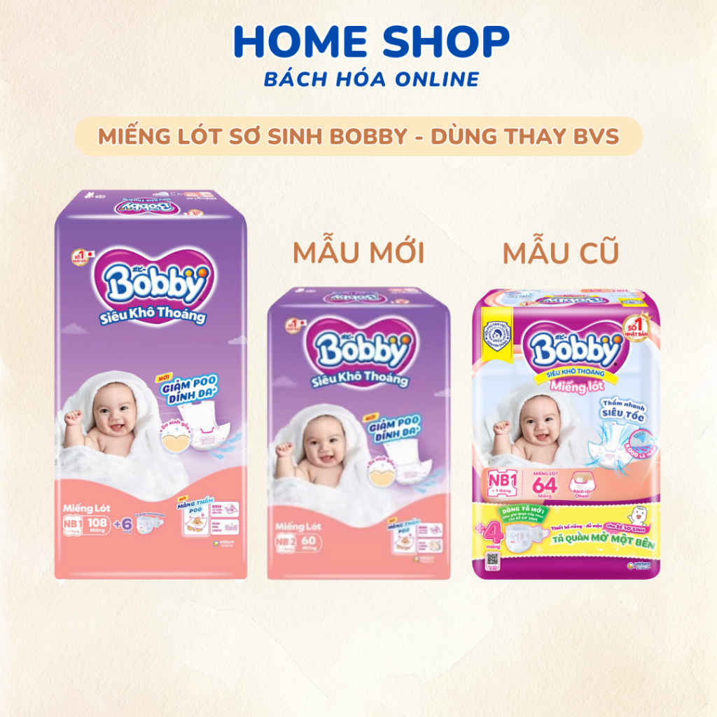 [TẶNG TÃ QUẦN MỞ MỘT BÊN] Miếng Lót Sơ Sinh Bobby Newborn 1 - 108 Miếng HomeShop