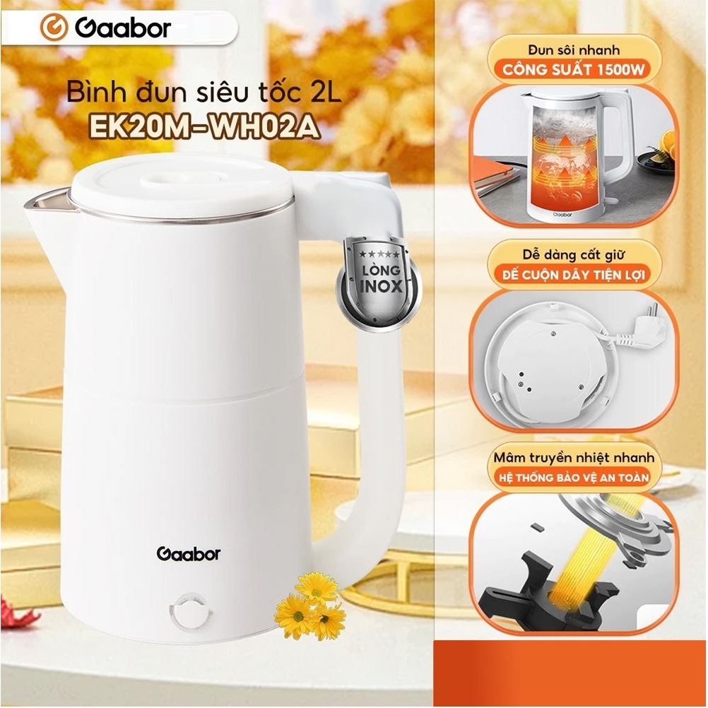 Ấm đun siêu tốc 2L Gaabor EK20M-WH02A (Bh 12 Tháng)