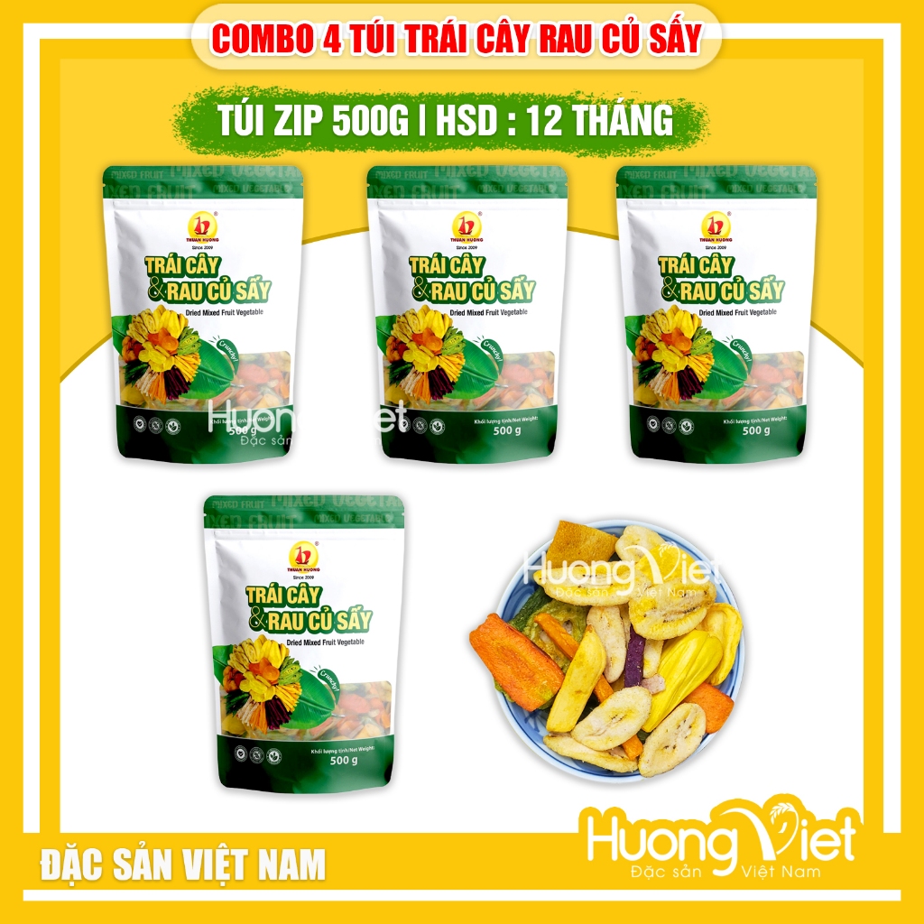 2KG Trái cây sấy giòn thập cẩm nguyên miếng túi zip 500g, rau củ sấy, đồ ăn vặt Sài Gòn [2KG = 4 TÚI