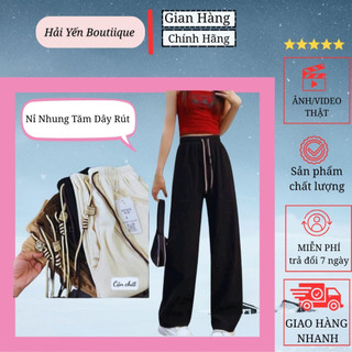 Quần Ống Rộng Nỉ Nhung Tăm Dây Rút Cách Điệu Siêu Hot, Thời Trang Nữ Mùa Đông Ấm Áp, Tôn Dáng