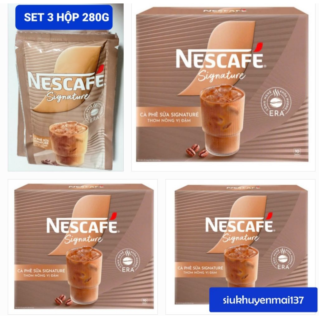 set 3 hộp Nescafe signature sữa  hộp 280gr, hsd 2/7/26