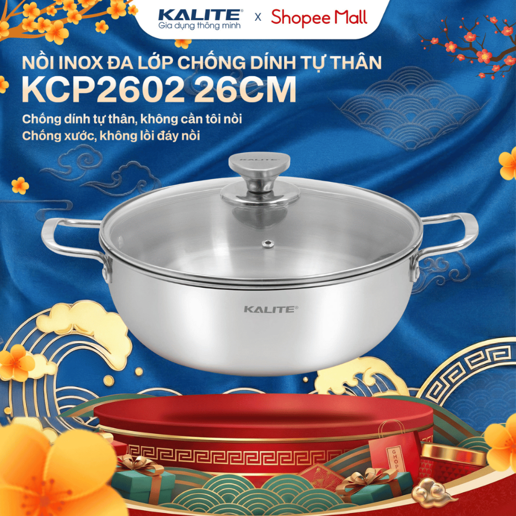 Nồi inox liền khối cao cấp đa năng KALITE KCP2602 26cm | Xoong inox 304 bền bỉ dùng mọi loại bếp