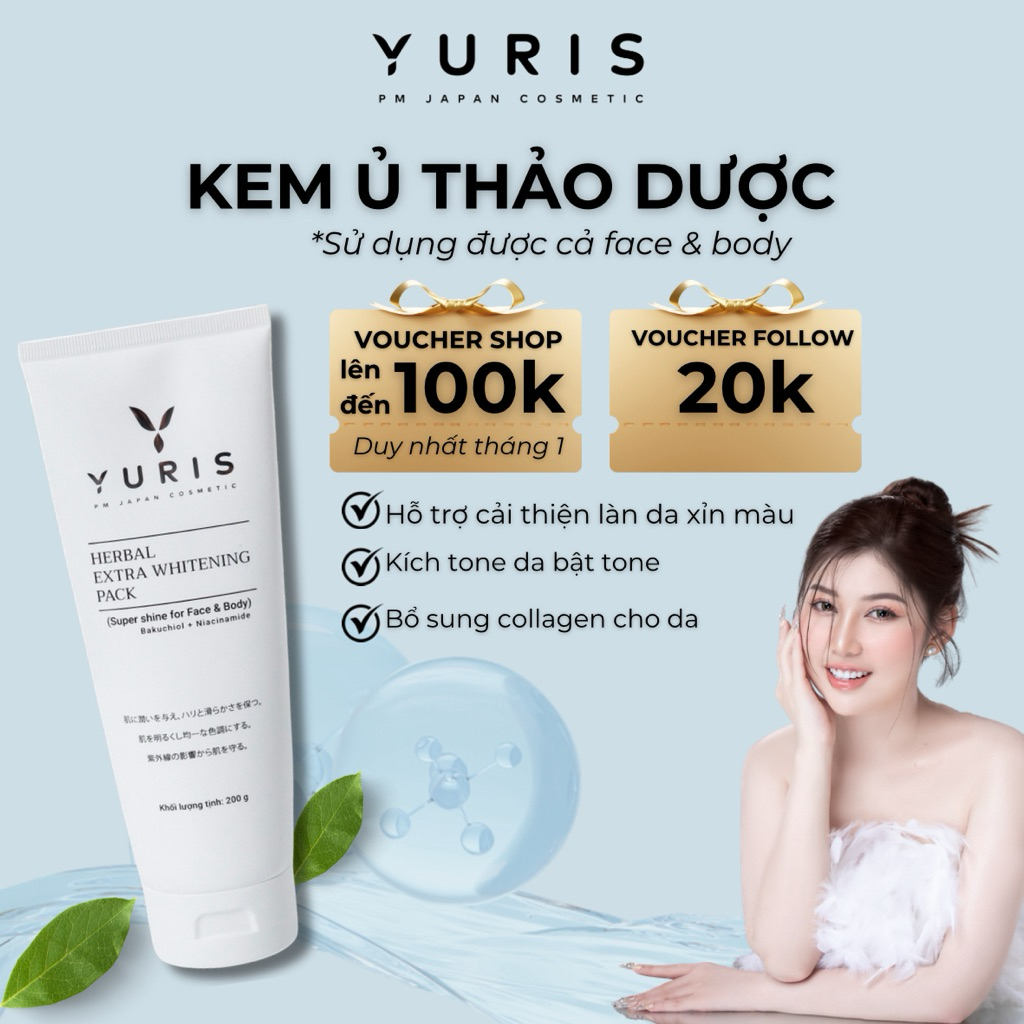 Kem Ủ Tắm Trắng Thảo Dược Nhật Bản Yuris, Giúp Làm Trắng Da, Bật Tone Da, Xóa Mờ Thâm Sạm 200g