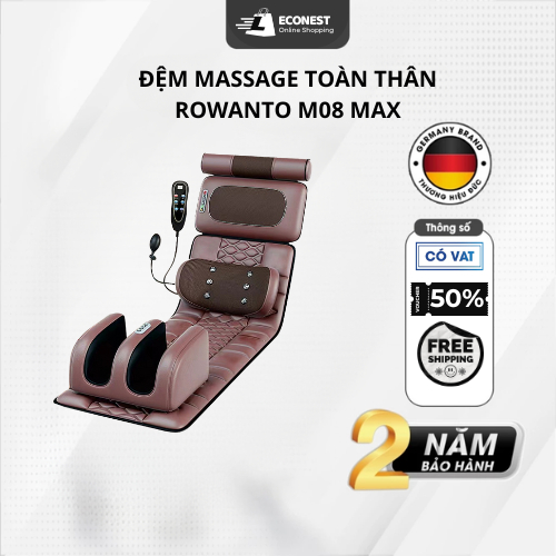 Đệm massage toàn thân Rowanto M08 Max, massage đa năng cao cấp, bảo hành chính hãng 12 tháng