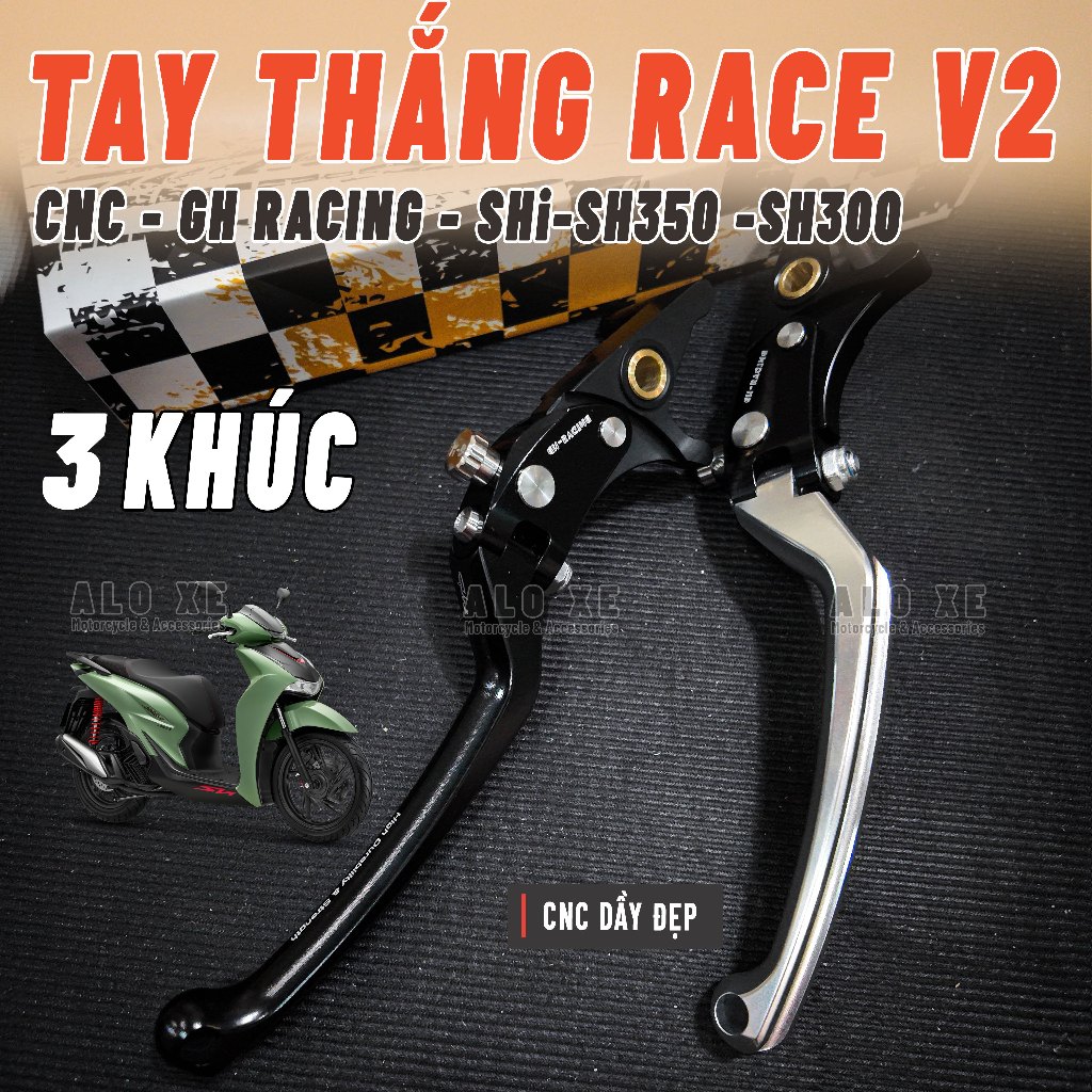 Tay thắng RACE V2 3 Khúc CNC GH-Racing cho xe SHi 125/150/160, SH350i, SH300 - Phụ kiện, phụ tùng xe