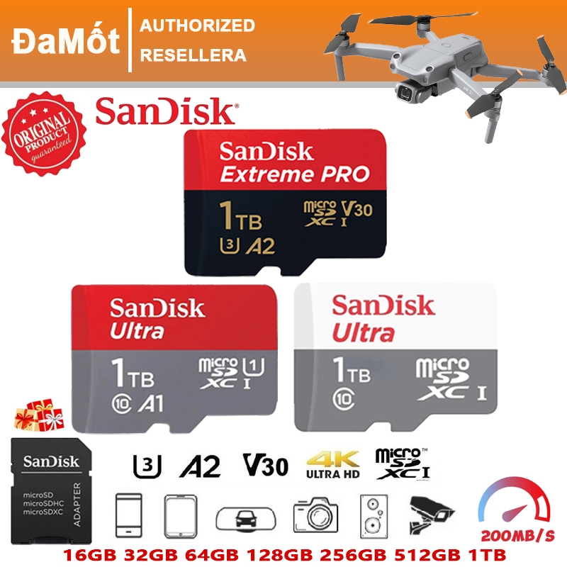 Thẻ nhớ MicroSDXC SanDisk Extreme PRO A2 - 1TB V30 U3 Class 10 UHS-I 200MB/s 170MB/s