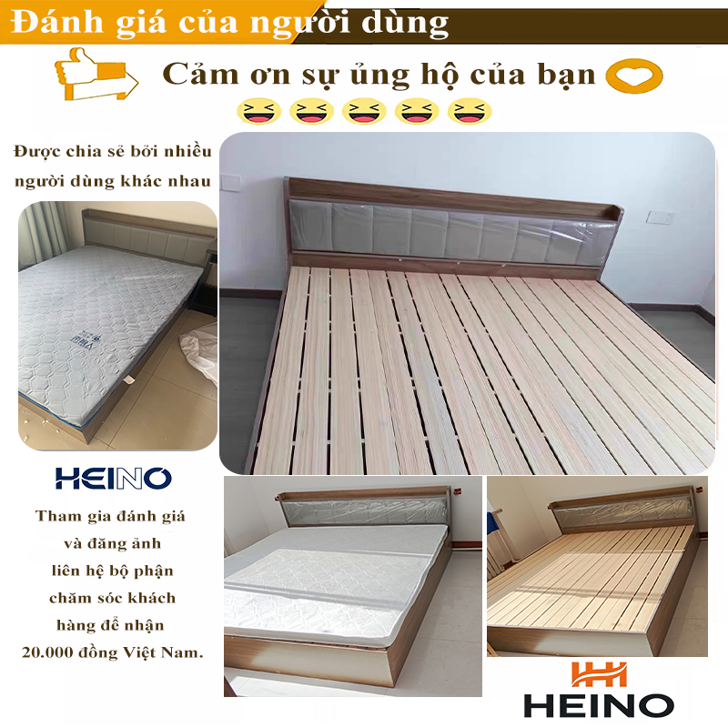 HEINO Giường Ngủ Gỗ Đầu Bọc Nệm Có Kệ Đồ Khung Dát Chắc Chắn Chịu Lực Tốt Decor Phòng Ngủ 1m6 | BigBuy360 - bigbuy360.vn