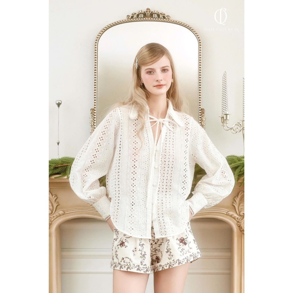 Jolie Fille by Q - Sơ mi boi thêu pastel tay phồng Maia Long Sleeve Blouse
