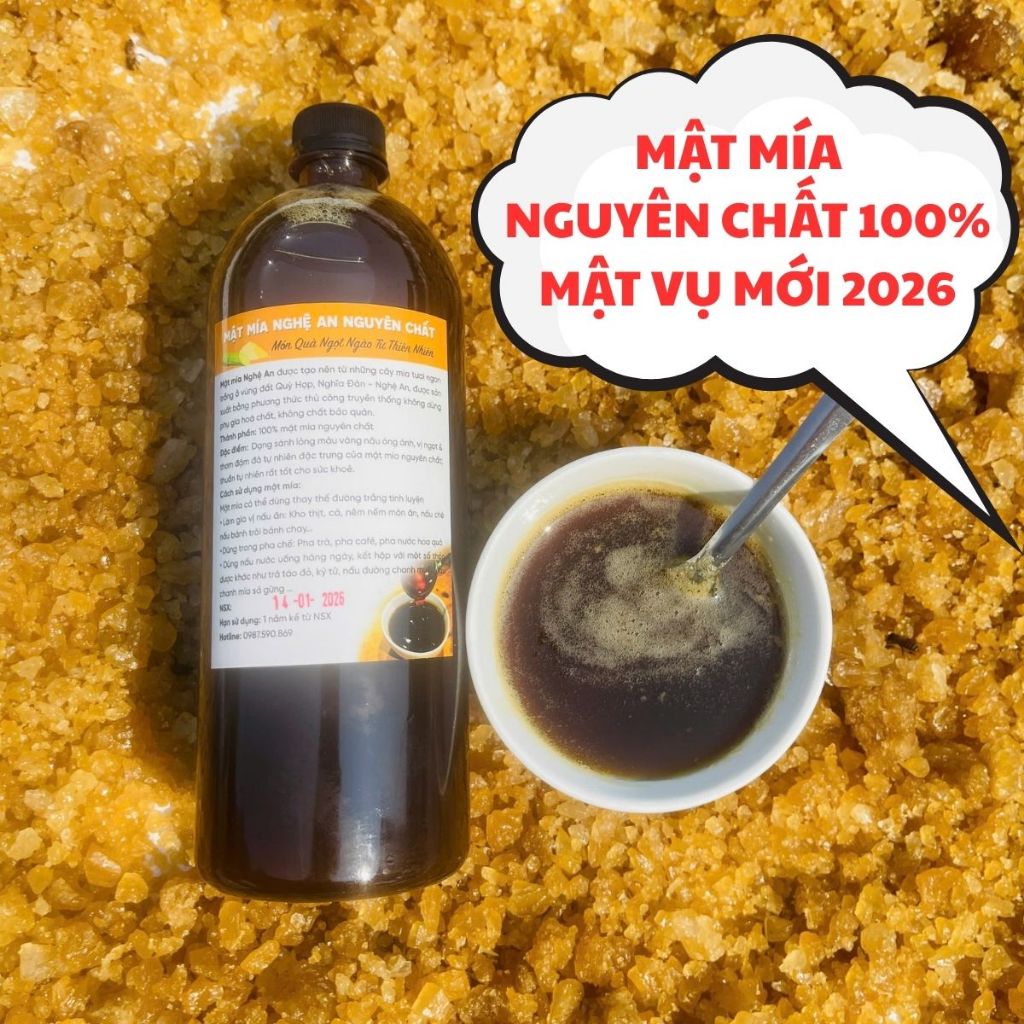 Mật Mía Nguyên Chất 2026, Mật Mía Nghệ An Thơm Ngon Sánh Mịn Chai To 1 Lít Nặng 1.4Kg Hàng Chuẩn