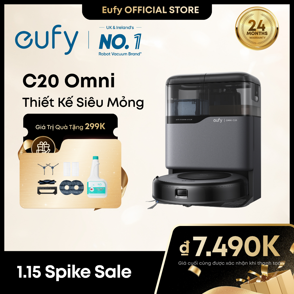 【Bán chạy nhất】Robot hút bụi eufy Omni C20, lực hút mạnh 7000Pa, thân máy siêu mỏng 3.35 inch, tự đổ