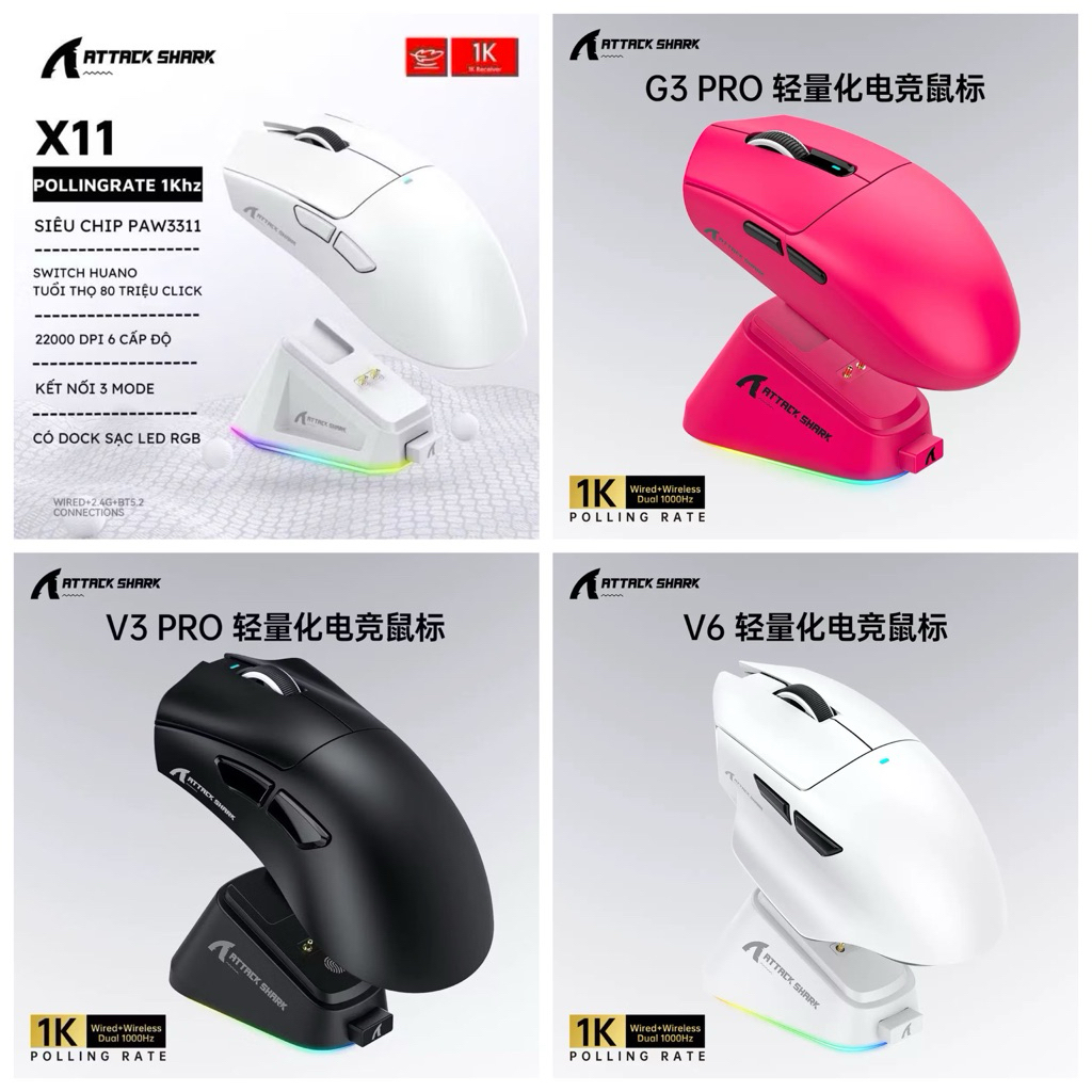Chuột không dây Attack Shark X11 - V3Pro - V6 - R1 -V3