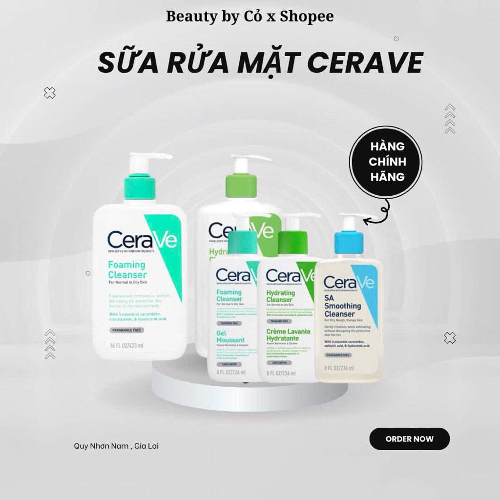 Sữa Rửa Mặt CeraVe SA Smoothing, Hydrating, Foaming Cleanser - Cho Da Dầu Mụn, Khô, Nhạy Cảm – 236ml