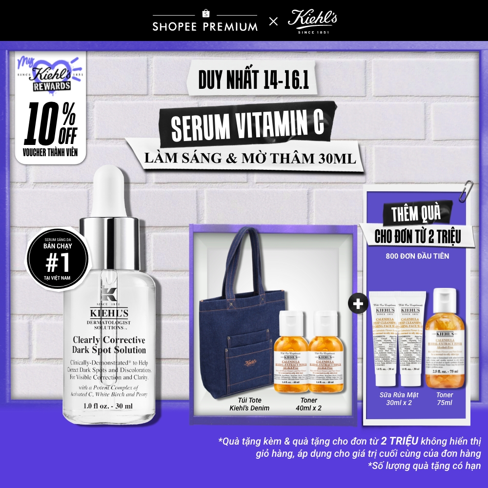 Serum Vitamin C làm sáng da & mờ thâm mụn Kiehl's Clearly Corrective™ Dark Spot Solution 30ml