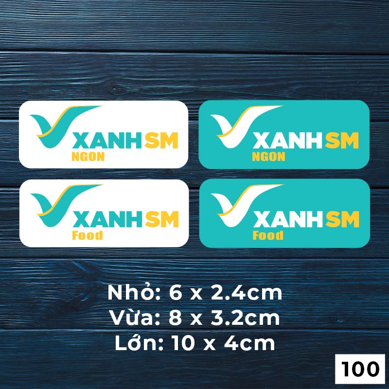 Mẫu tem decal dán XANH SM NGON / XANH SM FOOD size NHỎ dành cho dịch vụ giao đồ ăn - MÃ 100H