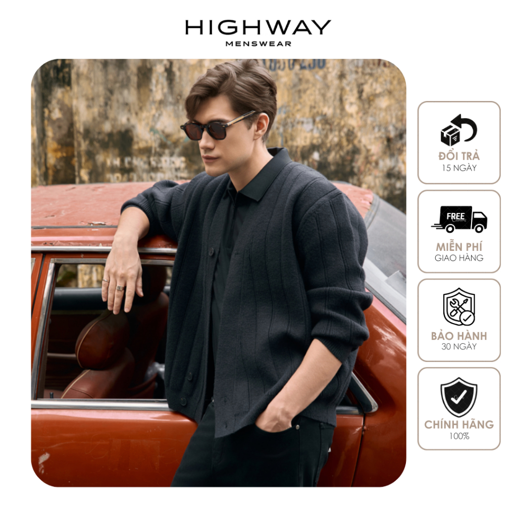 Áo cardigan len nam len tổng hợp dày dặn Highway (Menswear) Belamy