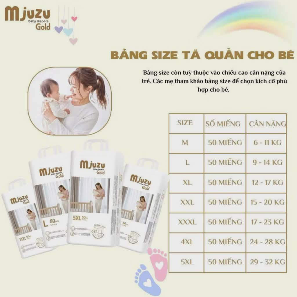 bỉm quần MIJUKU MIJUZU chính hãng đủ size M,L,XL,XXL, XXXL, XXXXL, XXXXXL bịch 50 cái siêu thấm hút 