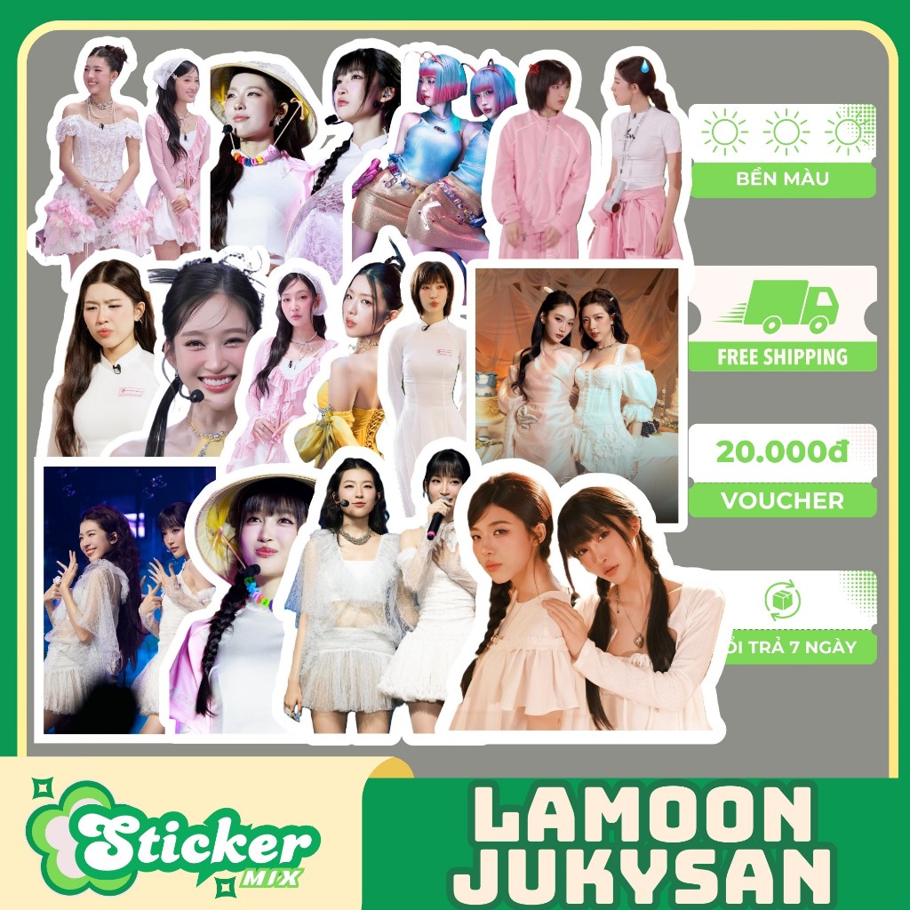Set 50 sticker OTP LAMOON JUKY SAN EM XINH SAY HI dễ thương, vali, idol, sưu tầm...S429