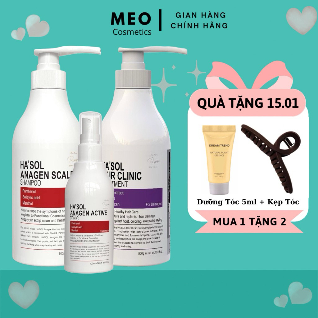 Combo Dầu Gội Phục Hồi Tóc Hư Tổn Hasol Volume Hair + Kem Ủ Tóc Hasol Clinic Treatment + Xịt Mọc Tóc