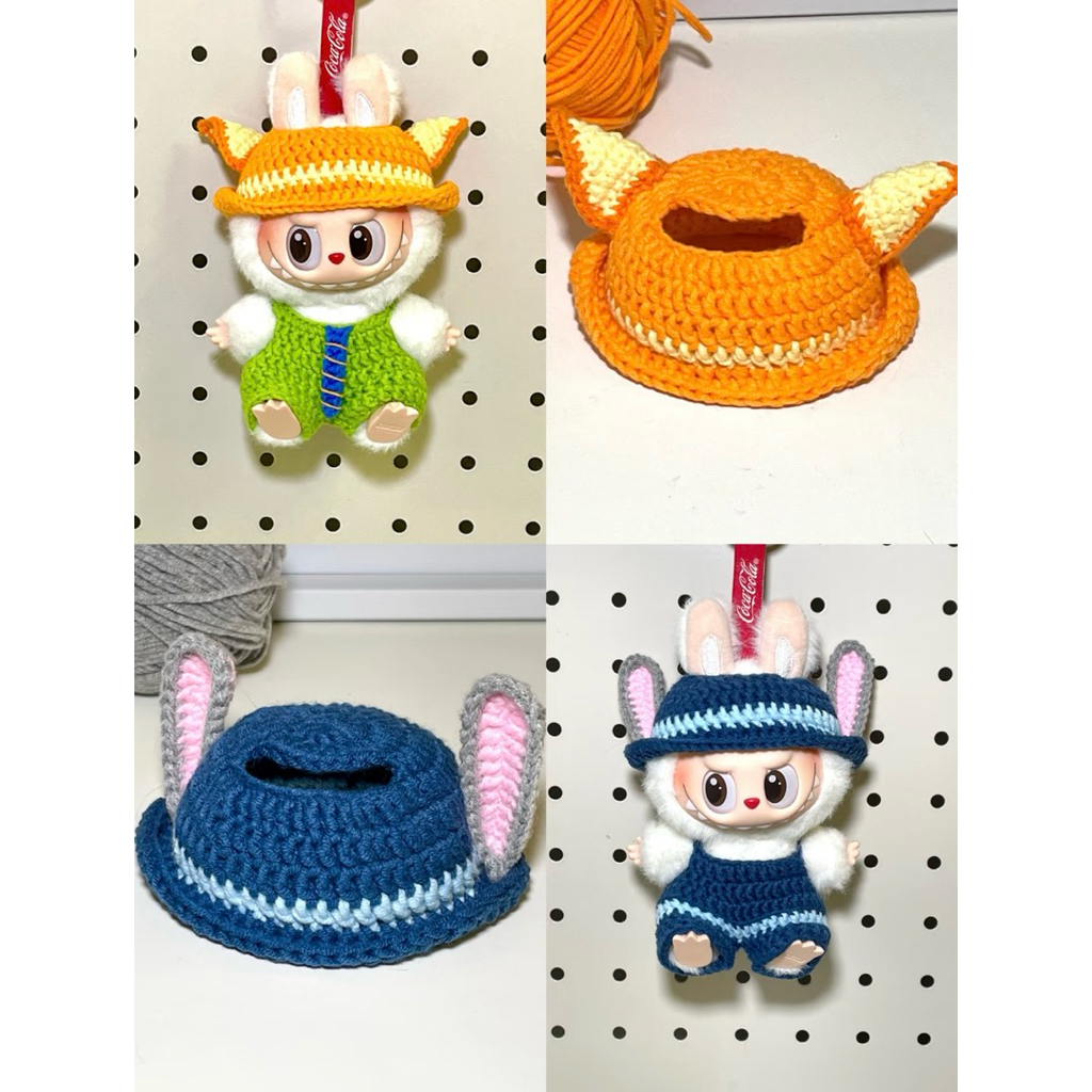 Quần áo labubu v4, quần áo móc len cáo nick và thỏ judy, đồ cho labubu