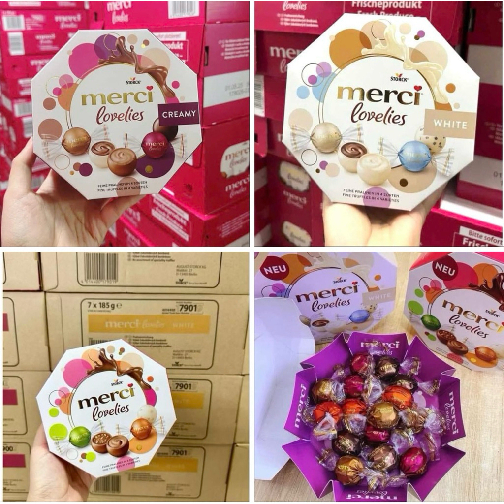 Kẹo Socola merci Lovelies lục giác 185g Đức (date T6/26)