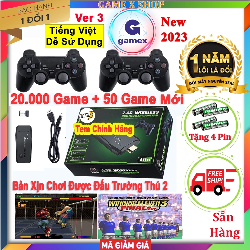 Game Stick 4K Cầm Tay V3 Pro 2023 Tiếng Việt 64GB 20.000 Trò + 100 Game Mới Có 2 Tay Cầm Không Dây