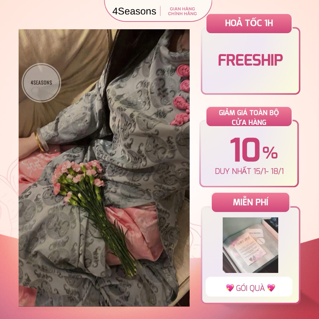 [ HOẢ TỐC] Set áo dài xám chất gấm xịn kèm lụa ngọc cao cấp 4seasons