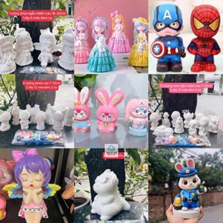 Set tô tượng thạch cao kèm màu và bút vẽ, combo 10 tượng mini, tượng siêu nhân, công chúa, tượng labubu... size to