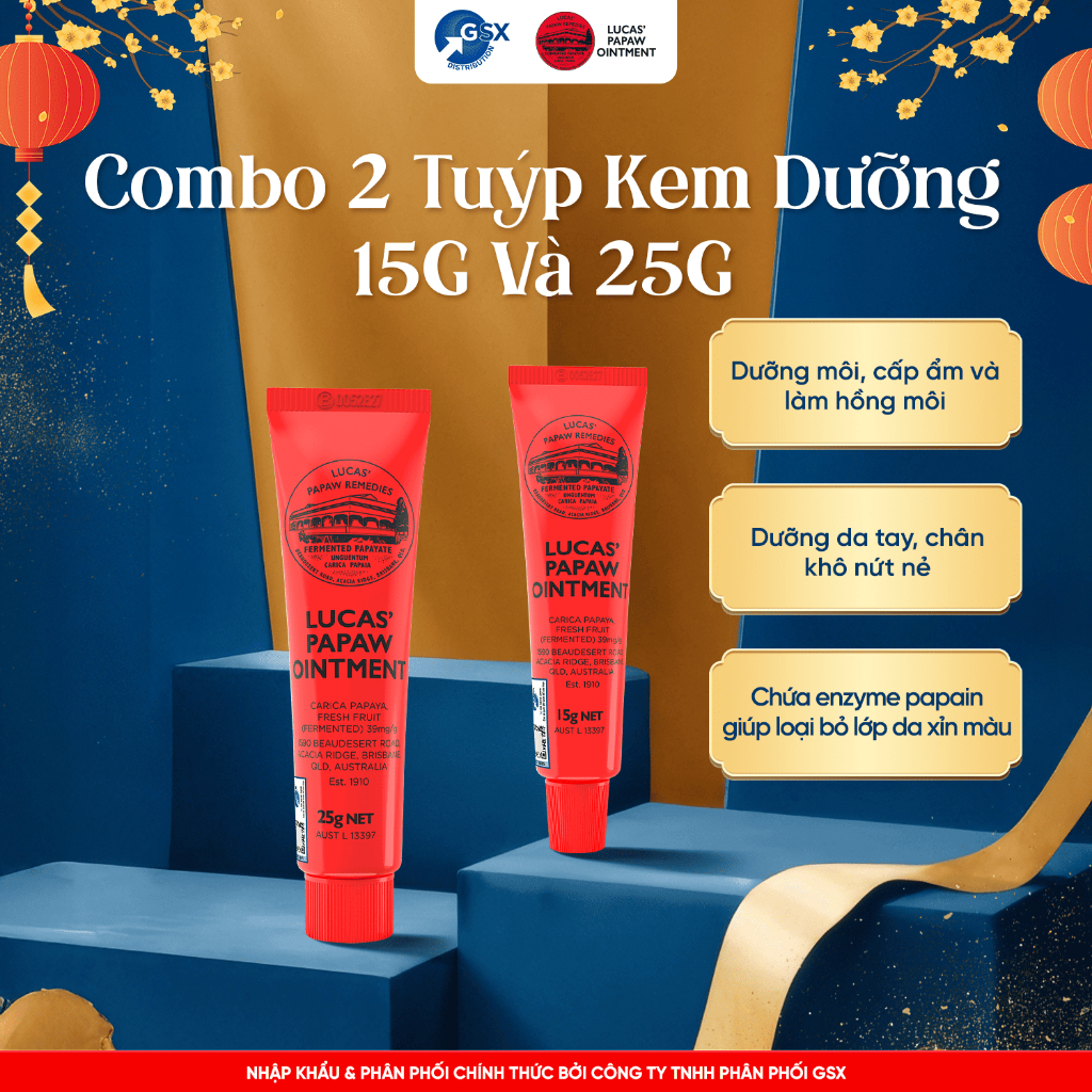 [Lucas Papaw] Combo 2 Kem Đu Đủ Lucas Papaw's Ointment 25g & 15g Dưỡng Môi Giảm Khô Nứt Da