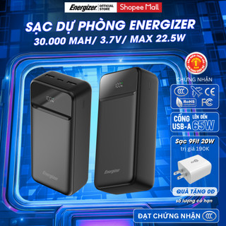 Sạc dự phòng energizer 30,000mah /3.7v li-polymer, sạc nhanh 20w, chứng nhận ccc, chính hãng, bảo hành 1 năm
