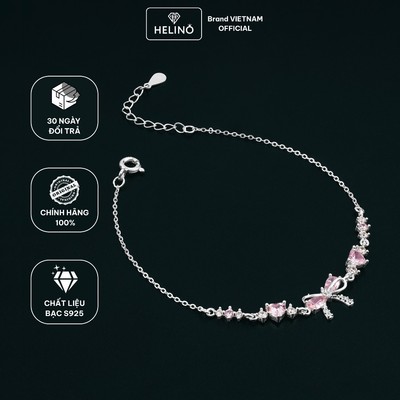 Lắc Tay Bạc Nữ HELINO Nơ Kép Đính Đá Tim Hồng Love Bow Bạc S925 Lấp Lánh V43
