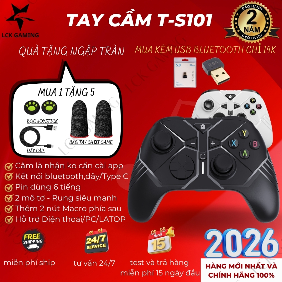 [BH 24 tháng]Tay Cầm Chơi Game không dây blutooth chơi fifa online 4 TS101 cần analog xoay 360 Dùng 