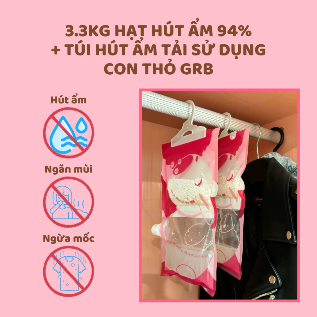 3.3kg Hạt hút ẩm CaCL2 94% hoặc 74% và túi đựng dùng để hút ẩm trong không gian hẹp, không có điện