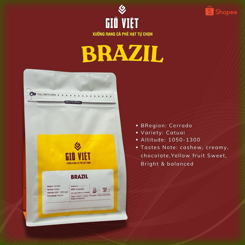 Cà phê Arabica Brazil - Hương vị đậm đà hậu vị ngọt, cân bằng  pha máy Espresso - Gió Việt Coffee Ro