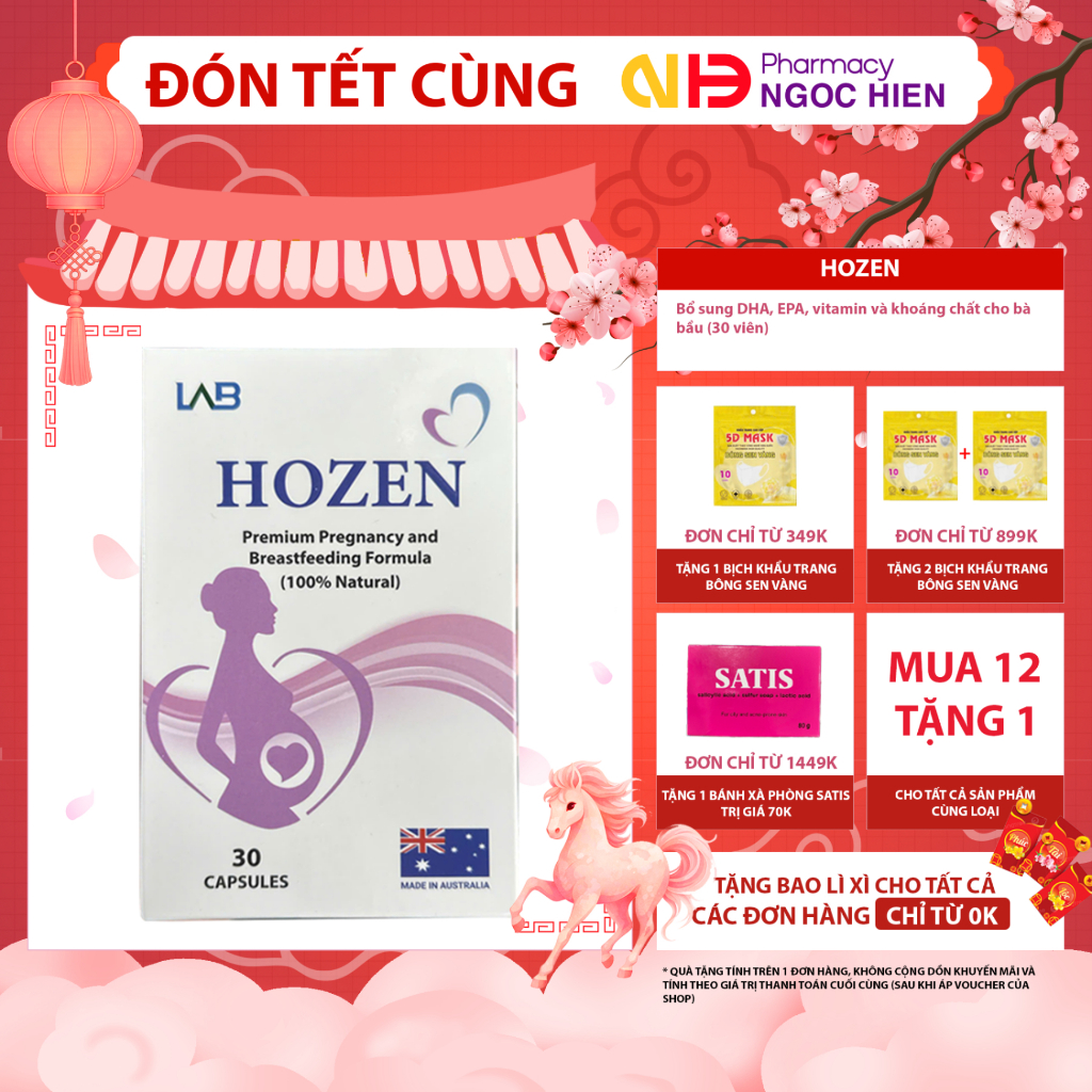 Viên uống Hozen - Bổ sung DHA, EPA, vitamin và khoáng chất cho bà bầu (30 viên)