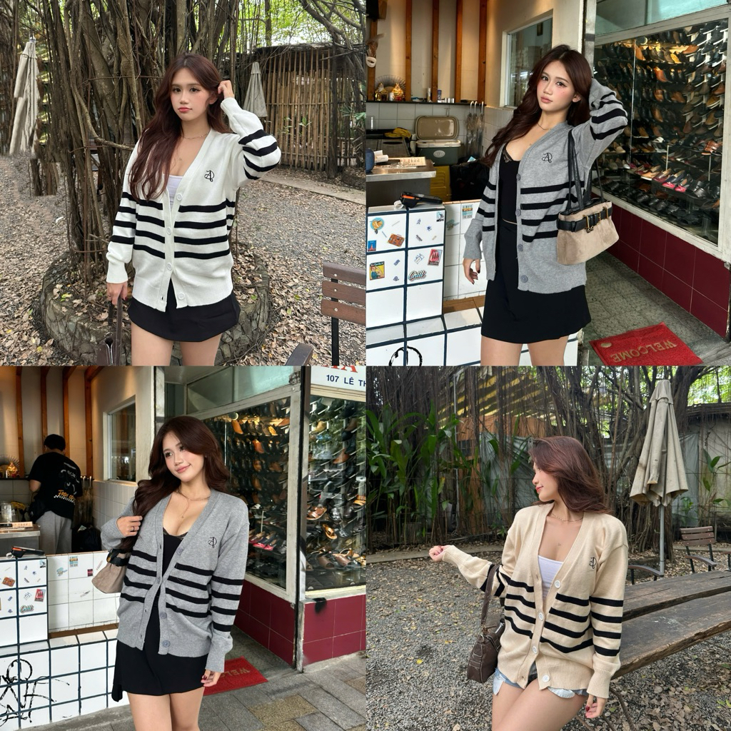 [ ẢNH THẬT ] ÁO CARDIGAN LEN SỌC THÊU LOGO SWEATER.DAOATHU FORM VỪA CHẤT LEN CHUN MỊN