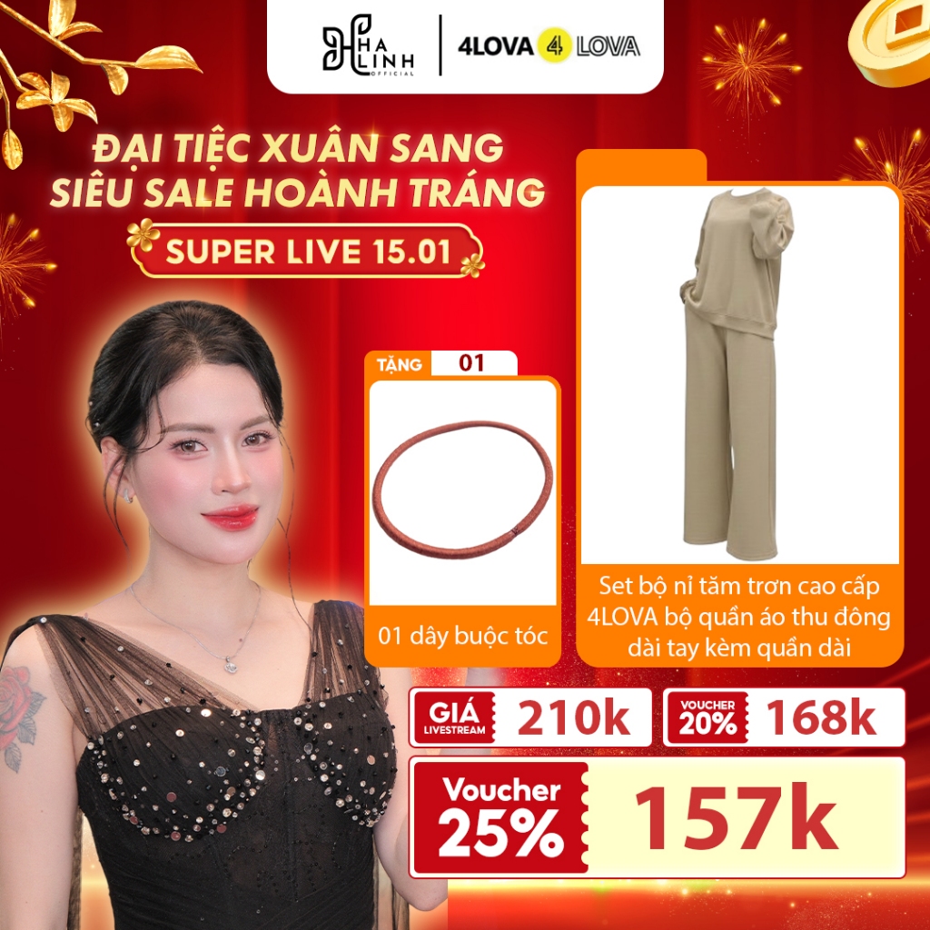 [Võ Hà Linh x 4LOVA4EVA] Set Bộ Nỉ Tăm Trơn Cao Cấp Bộ Quần Áo Thu Đông Dài Tay Kèm Quần Dài Kèm QT 