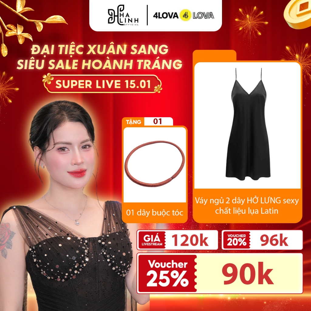 [Võ Hà Linh x 4LOVA4EVA]Váy ngủ 2 dây HỞ LƯNG sexy chất liệu lụa Latin cao cấp kiểu hở lưng quyến rũ