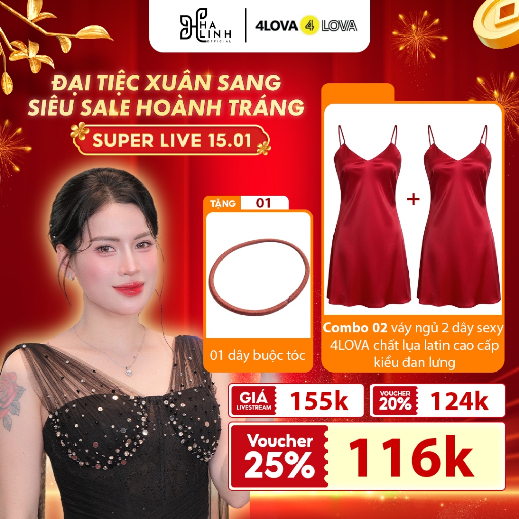 [Võ Hà Linh x 4LOVA4EVA] COMBO 2 Váy ngủ 2 dây sexy chất lụa LATIN cao cấp kiểu đan lưng sang trọng 