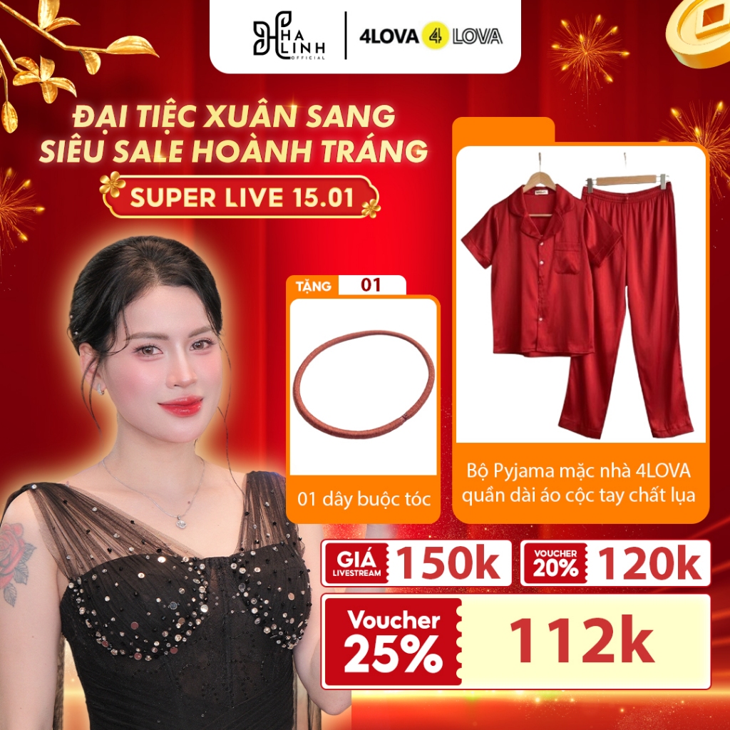 [Võ Hà Linh x 4LOVA4EVA] Bộ Pyjama Bộ Mặc Nhà Nữ 4LOVA Bộ Ngủ Cộc Tay Quần Dài Chất Lụa Xước Mềm Mại
