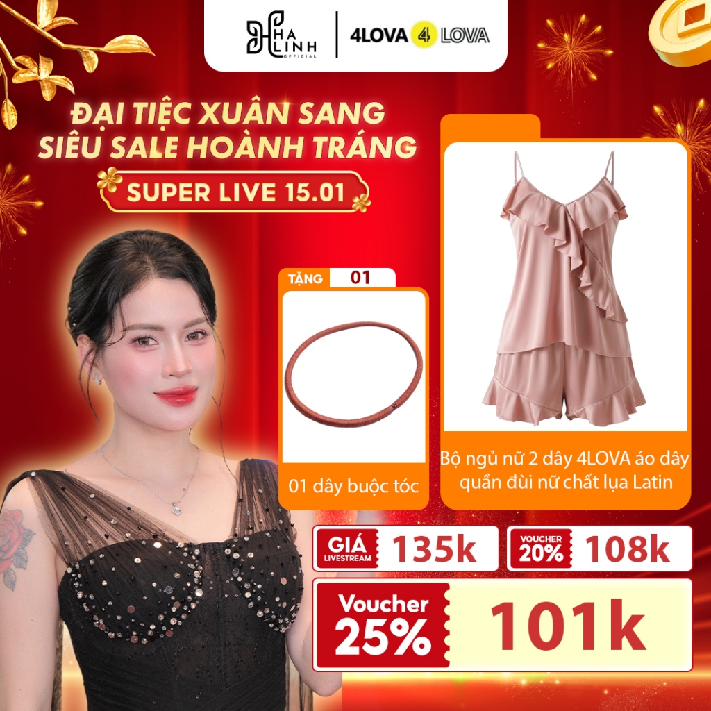 [Võ Hà Linh x 4LOVA4EVA] Bộ ngủ nữ 2 dây 4LOVA set đồ mặc nhà áo dây quần đùi nữ chất lụa Latin mềm 