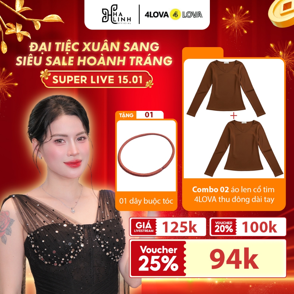 [Võ Hà Linh x 4LOVA4EVA] COMBO 2 Áo thun tăm cổ tim thu đông dài tay giữ nhiệt chất thun tăm đẹp kèm
