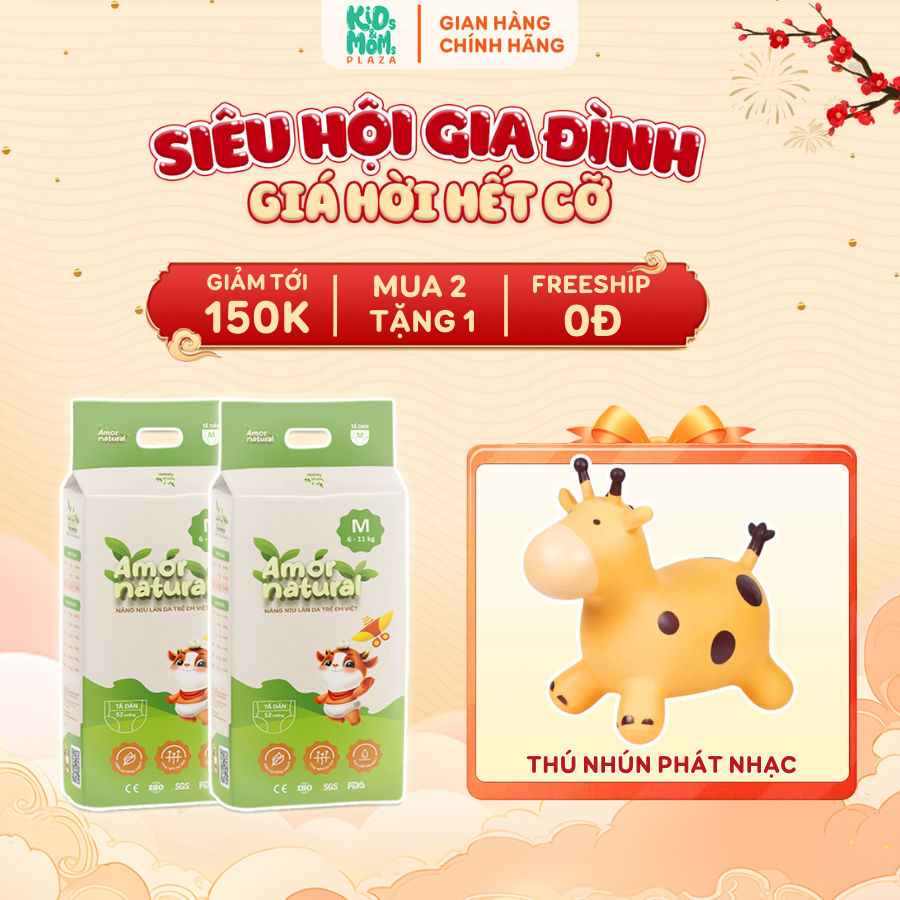 (2A) [TẶNG THÚ NHÚN] COMBO 2 bịch tã/bỉm quần/dán Amor Natural thấm tốt, mỏng NB/SM/L/XL/2XL/3XL/4XL