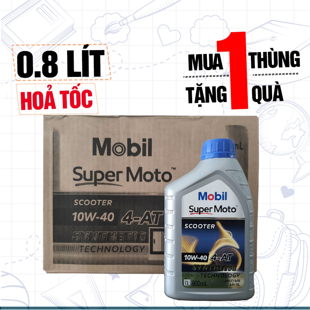 (Bán Sỉ) Thùng Nhớt (12 chai) Xe Tay Ga Mobil 10W30 - 10W40 0.8L, Nhập Khẩu Singapore Chính Hãng