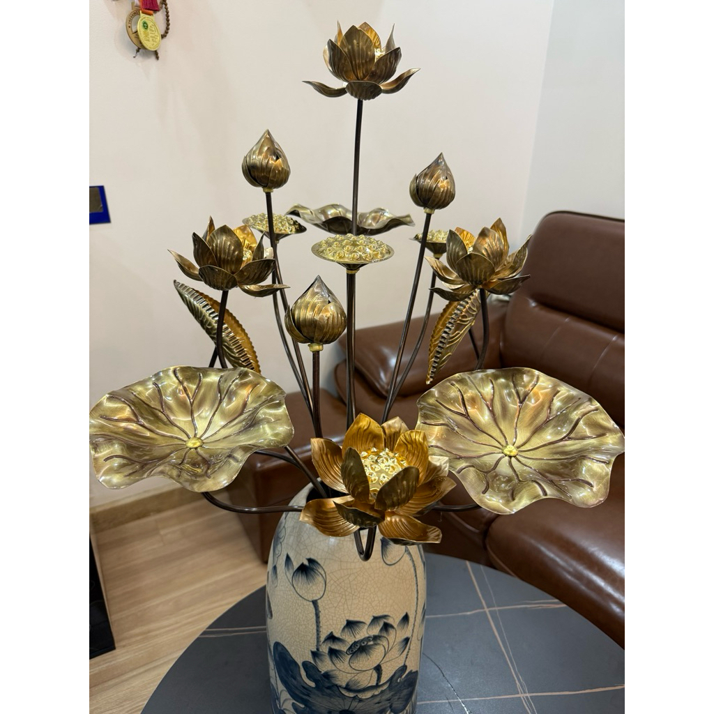 Hoa Sen bằng đồng bó hoa 15 cành  cao 78cm màu đồng hun