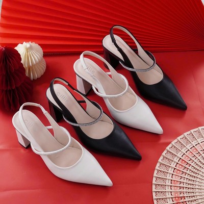 Giày Cao Gót Nữ Cillie Đế Vuông Slingback Mũi Nhọn Thanh Lịch Có Lớp Đệm Lót Không Đau Chân CG48