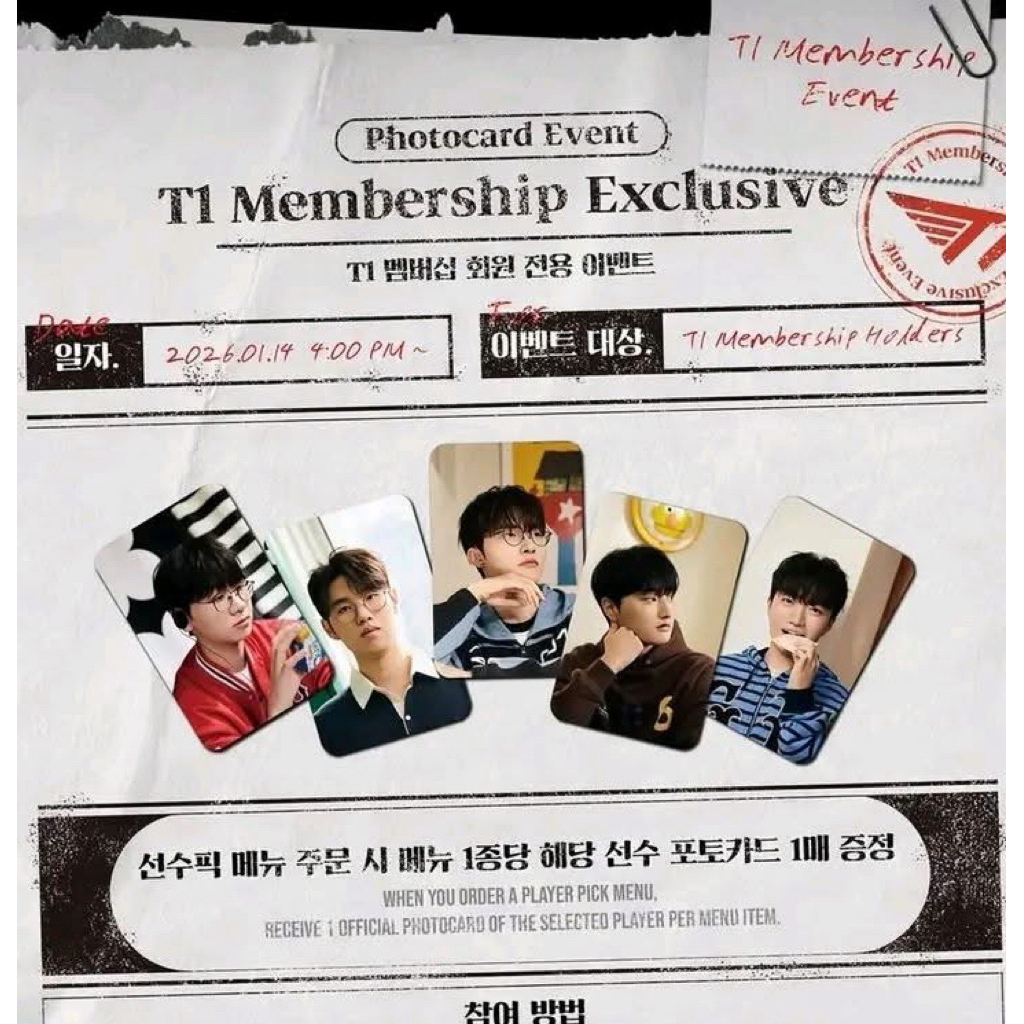T1 Doran/Oner/Faker/Peyz/Keria Card T1 Membership tại Basecamp hàng chính hãng (pickup, không huỷ ng