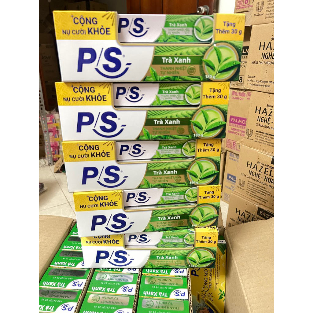 (COMBO 5 CÂY 180G TẶNG 30G) kem đánh răng ps trà xanh 180g tặng