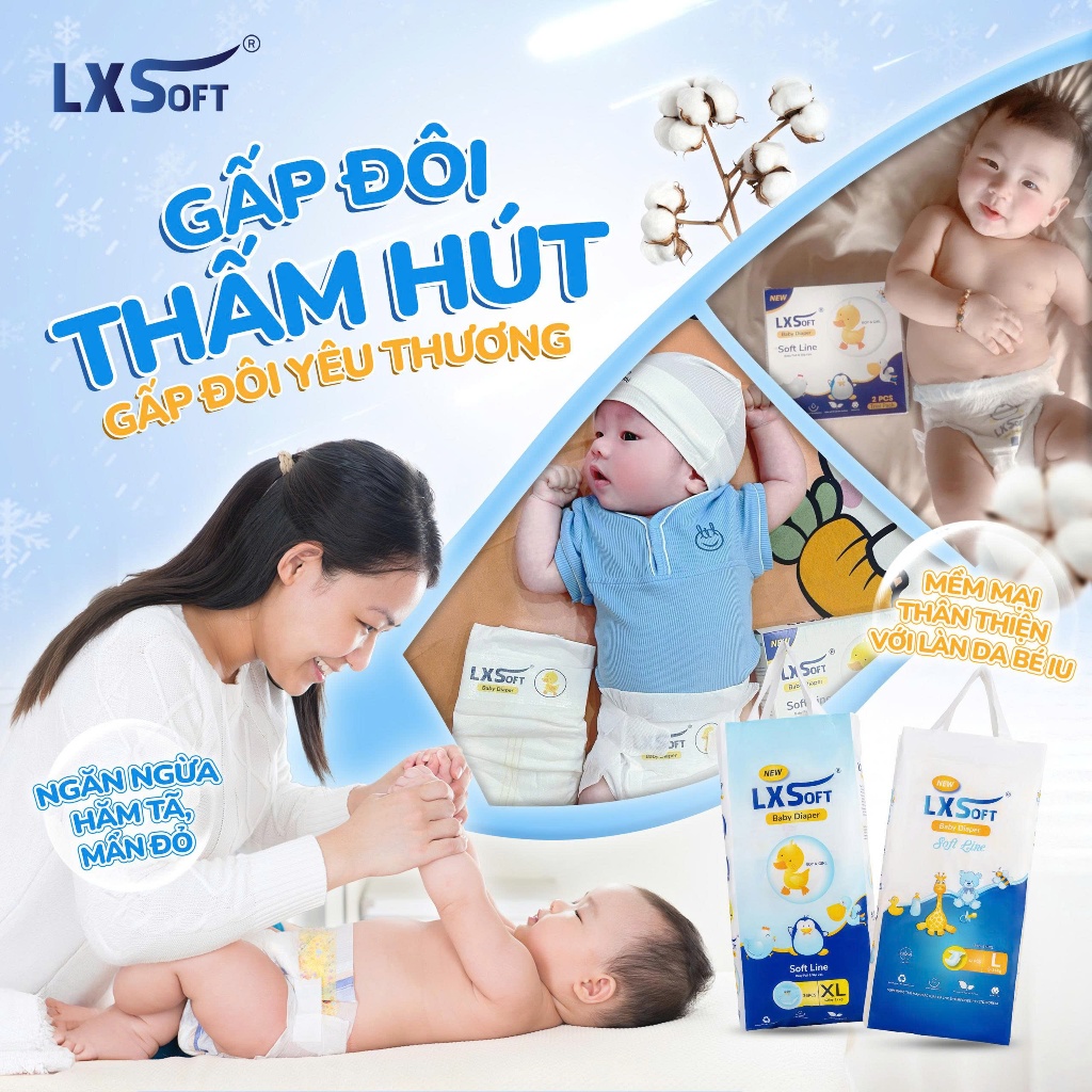 Bỉm LXSoft Hàn Quốc Siêu mỏng 2mm , thấm hút siêu nhanh, chống hăm cực tốt