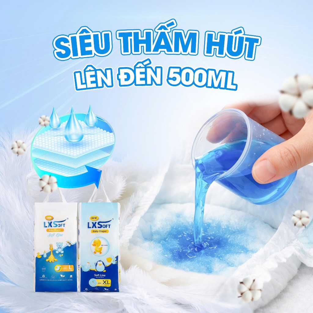 Bỉm LXSoft Hàn Quốc Mỏng Nhẹ, Khô Thoáng, Lưng Cao, Không tràn, Không Hăm